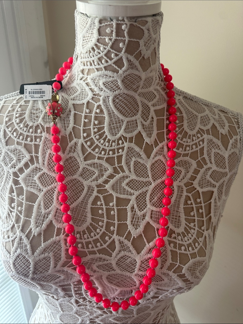 NWT J. Crew Ladybug Closure Hot Pink Beaded Necklace